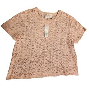 Audrey Parks‎ Francesca's Rose Crochet Crewneck Short Sleeve Top